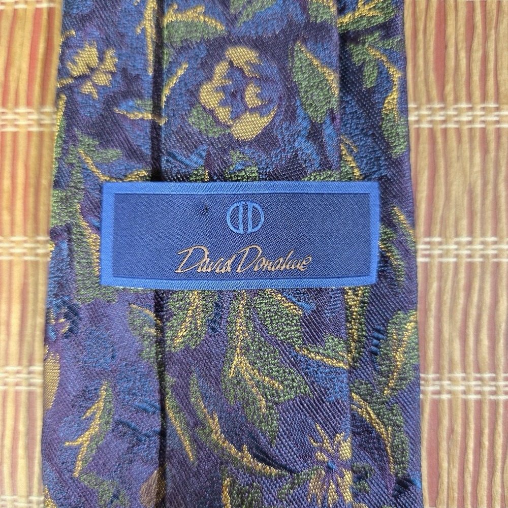 DAVID DONAHUE Necktie USA Luxury Designer Blue Purple Floral Intricate Ornate - Picture 6 of 6